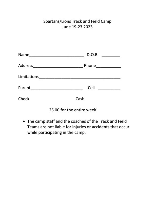 Spartans/Lions Track and Field Camp