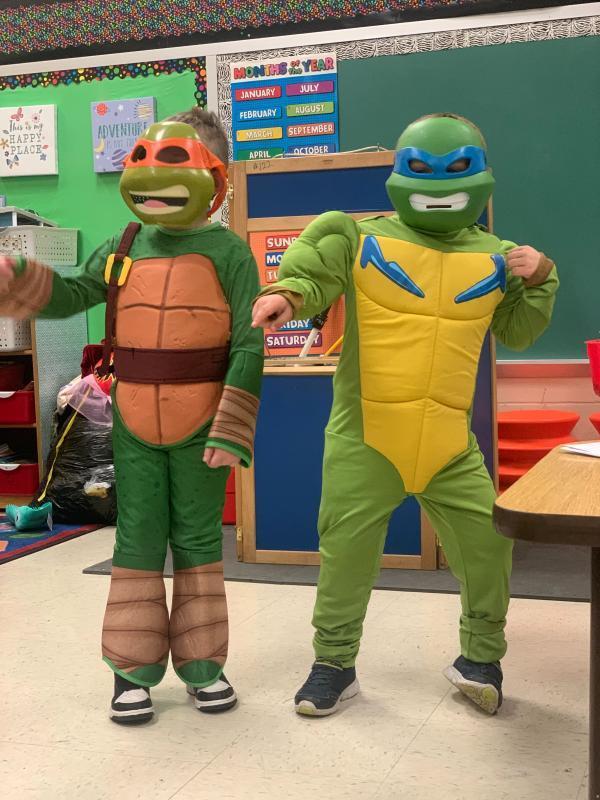 future kindergarten students dressed like ninja turtles