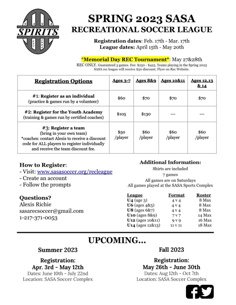 Spring 2023 SASA Recreational Soccer League | Laketown Elementary School