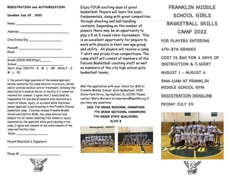 Franklin Middle School Basketball Skills Application Flier