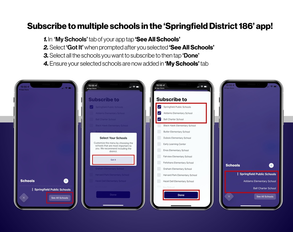 Subscribe to multiple schools in the Springfield District 186 App 