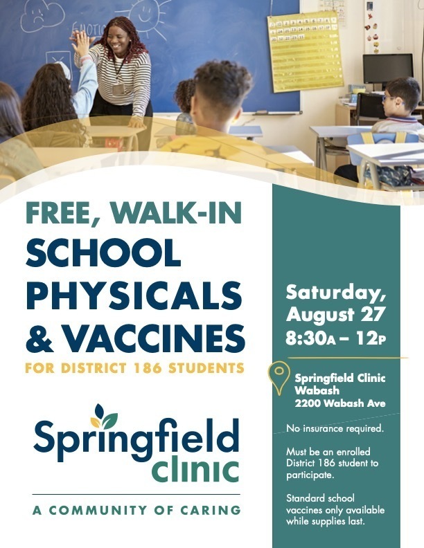 free, walk in school physicals and vaccines at Springfield Clinic Wabash 