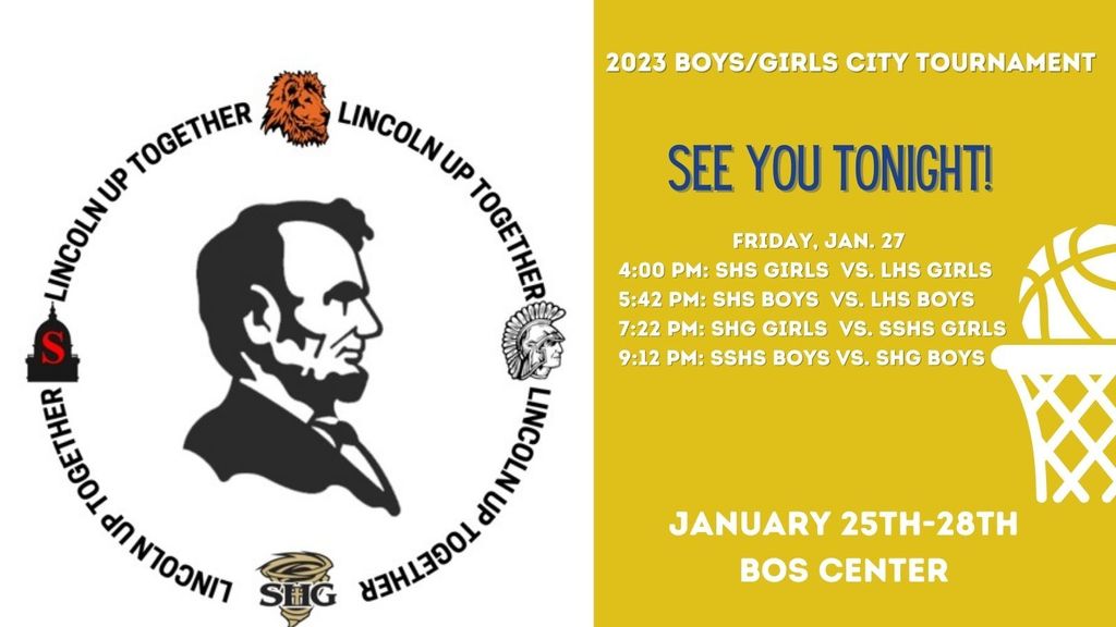 city tournament see you tonight - CITY 2023 ❤💙🧡💛 Get excited for a full night of fun, it's night 3 of CITY! Tickets cost $6 at the door.  Friday, Jan. 27 4:00 PM: Springfield Girls (H) vs. Lanphier Girls (A)  5:42 PM: Springfield Boys (H) vs. Lanphier Boys (A) 7:22 PM: Sacred Heart Griffin Girls (H) vs. Southeast Girls (A)  9:12 PM: Southeast Boys (H) vs. Sacred Heart Griffin Boys (A) Poms Performances : *City Performance* 🦁 LHS Game 2  💙SSHS Game 4 *NO ALL CITY CHEER TONIGHT- DUE TO TIME CONSTRAINTS*  Band : LHS BAND 🎺🎷🥁 & LHS Choir 🎤 Just a reminder that all students that are not currently in high school need to be chaperoned by an adult to attend City Tournament!