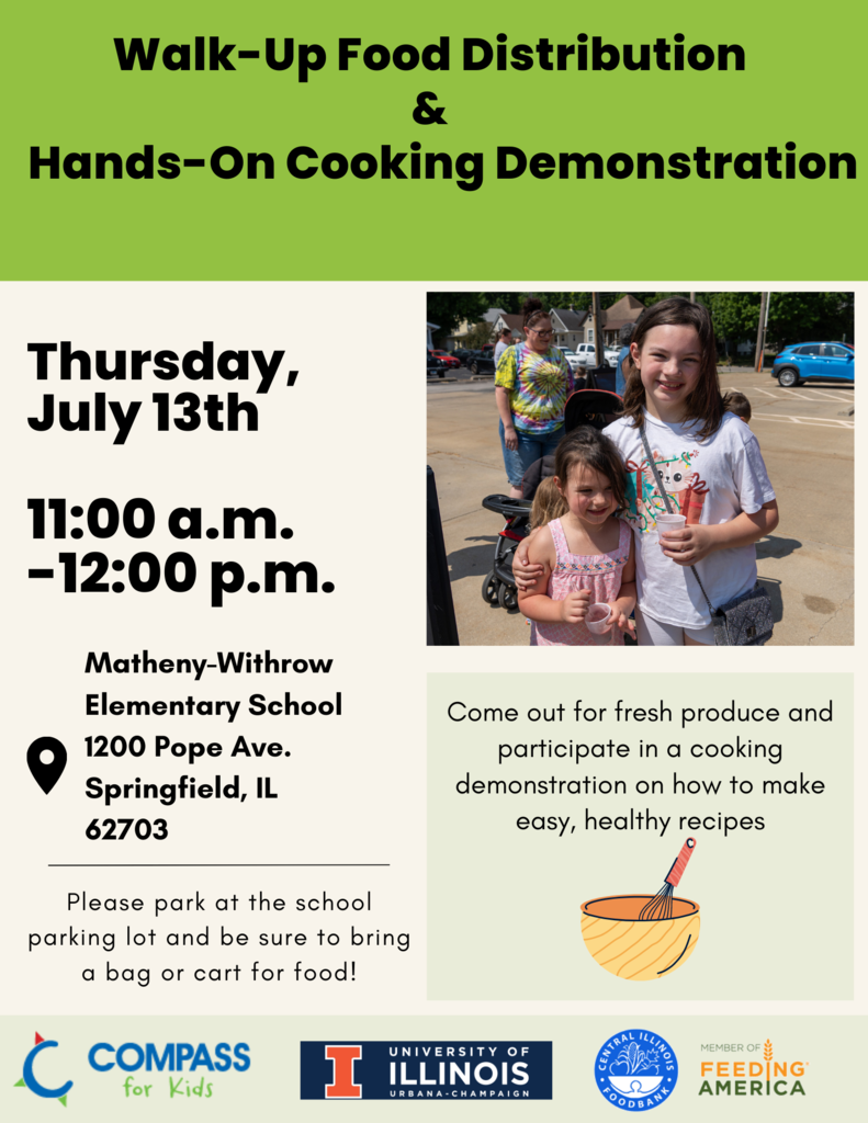 walk-up food distribution & hands on cooking demo. July 13th from 11 am to 12 pm 